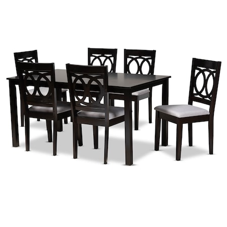 Baxton Studio Lenoir Grey Upholstered Espresso Wood 7-Piece Dining Set 162-10524-10519